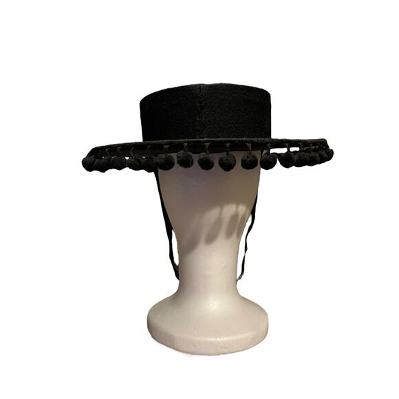Vintage Black Cordobes, flamenco, Equestrian Hat with wide brim and pom poms - Picture 8 of 12